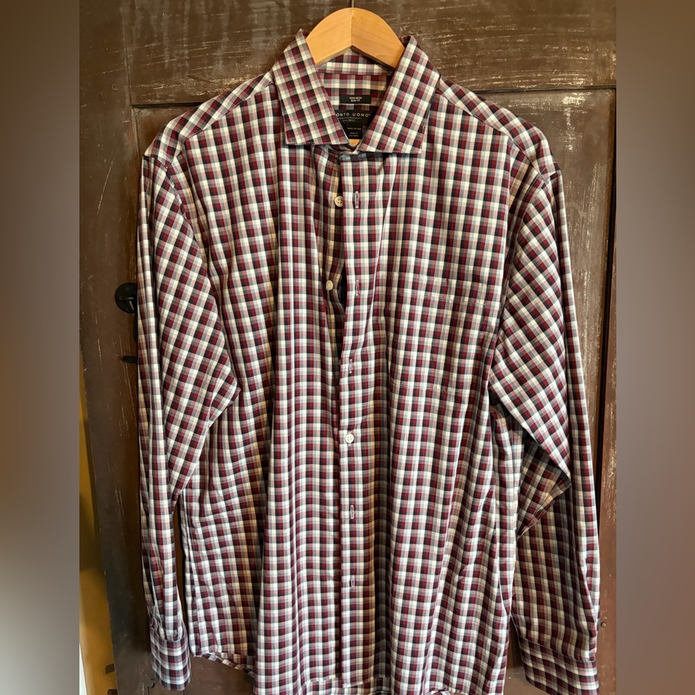 Pronto Uomo Burgundy and White Checkered Shirt